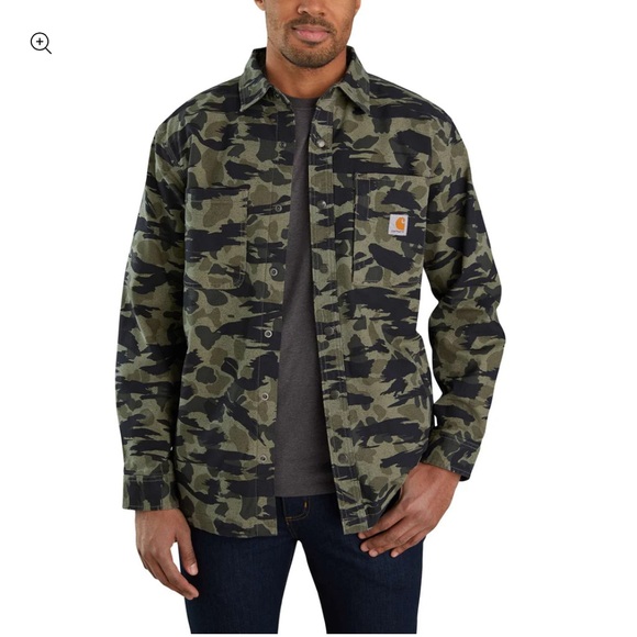 Carhartt RUGGED FLEX RELAXED FIT CANVAS FLEECE-LINED SNAPFRONT CAMO SHIRT JACKET - Picture 1 of 6